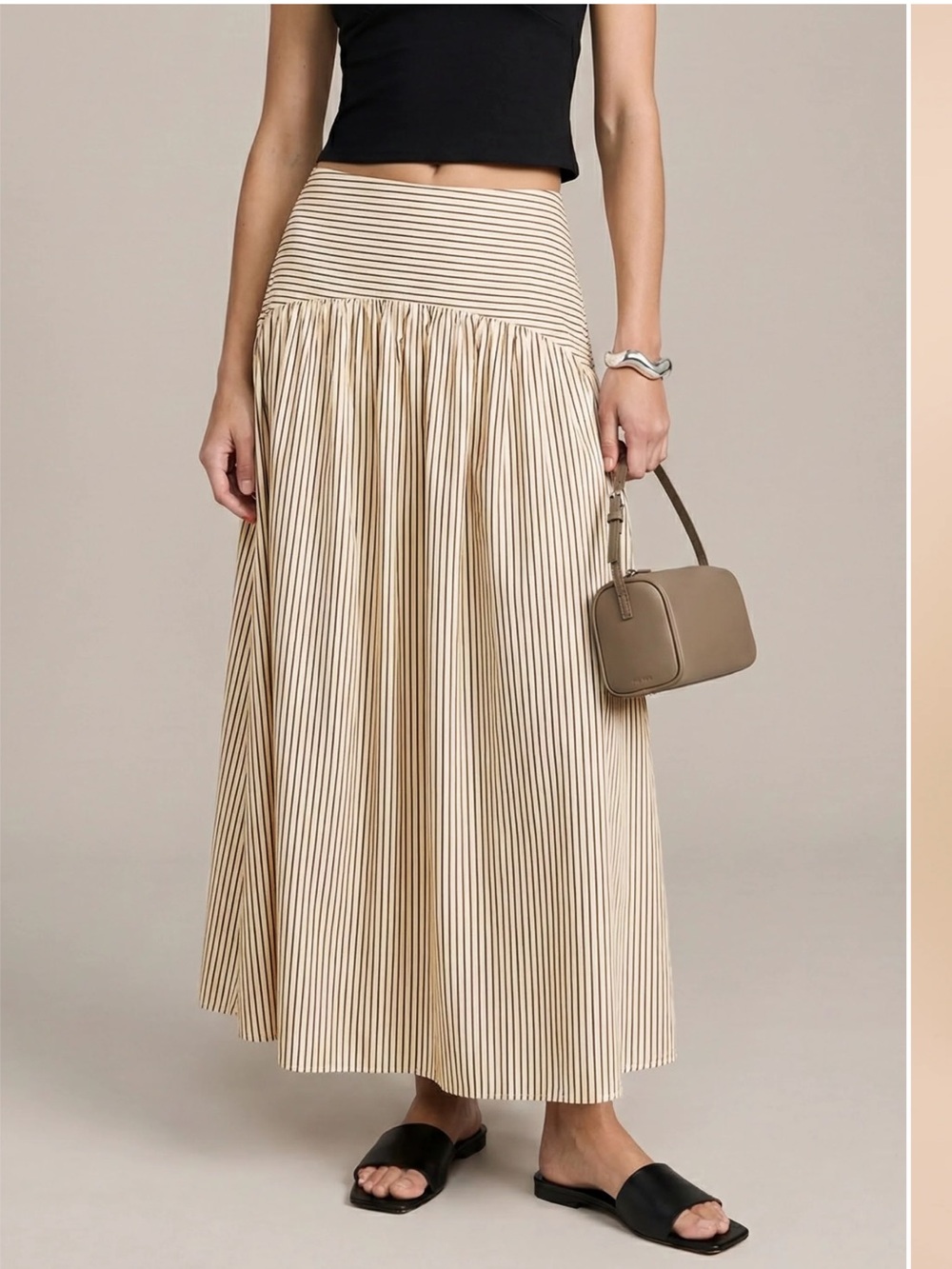 Few moda vashti Staud factory made Beige and brown Striped Maxi Skirt - Picture 2 of 8